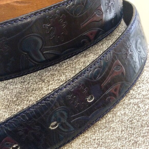 Vintage Italian Leather Belt STEFANO CORSINI Stamped Design 44 - Picture 2 of 4